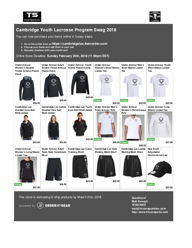 Cambridge Youth Lacrosse online swag store